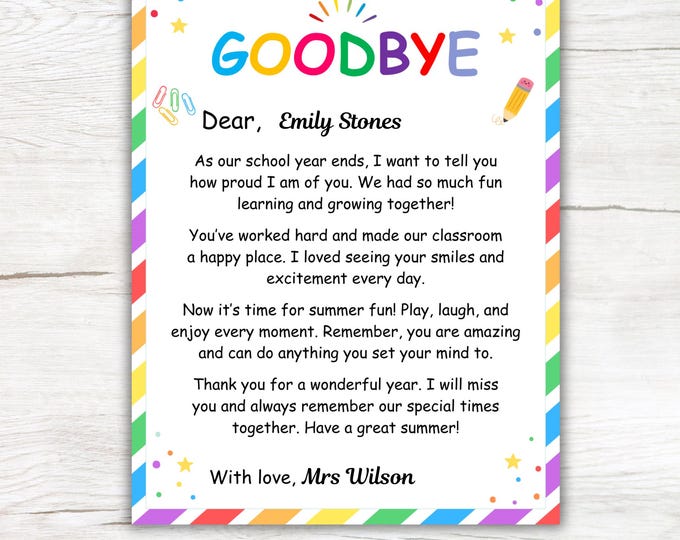 Printable End of School Year Letter for Students, Poem Gift From ...