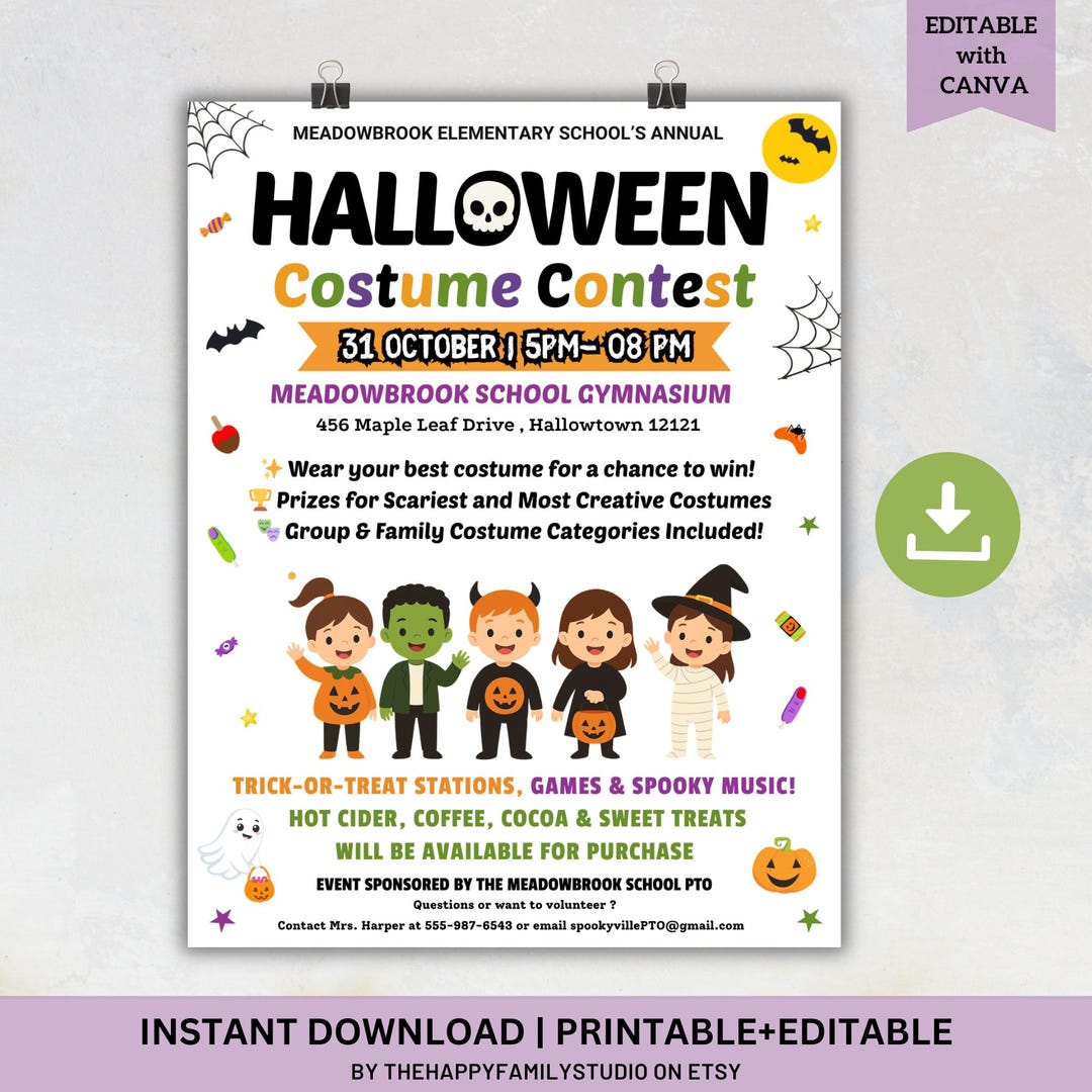 Halloween Costume Contest Flyer Template, Halloween Costume Parade ...