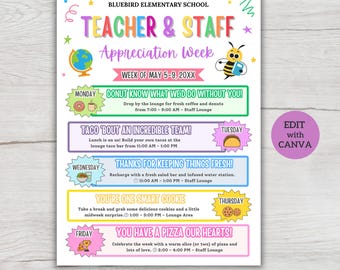 Teacher Appreciation Week Itinerary Flyer: School Staff Event (Digital Download)