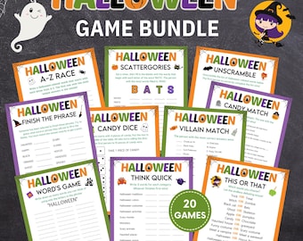 Halloween Printable Game Bundle, Halloween Party Games, Halloween Games for Kids Teens&Adults, Halloween Classroom Activities, Family Games