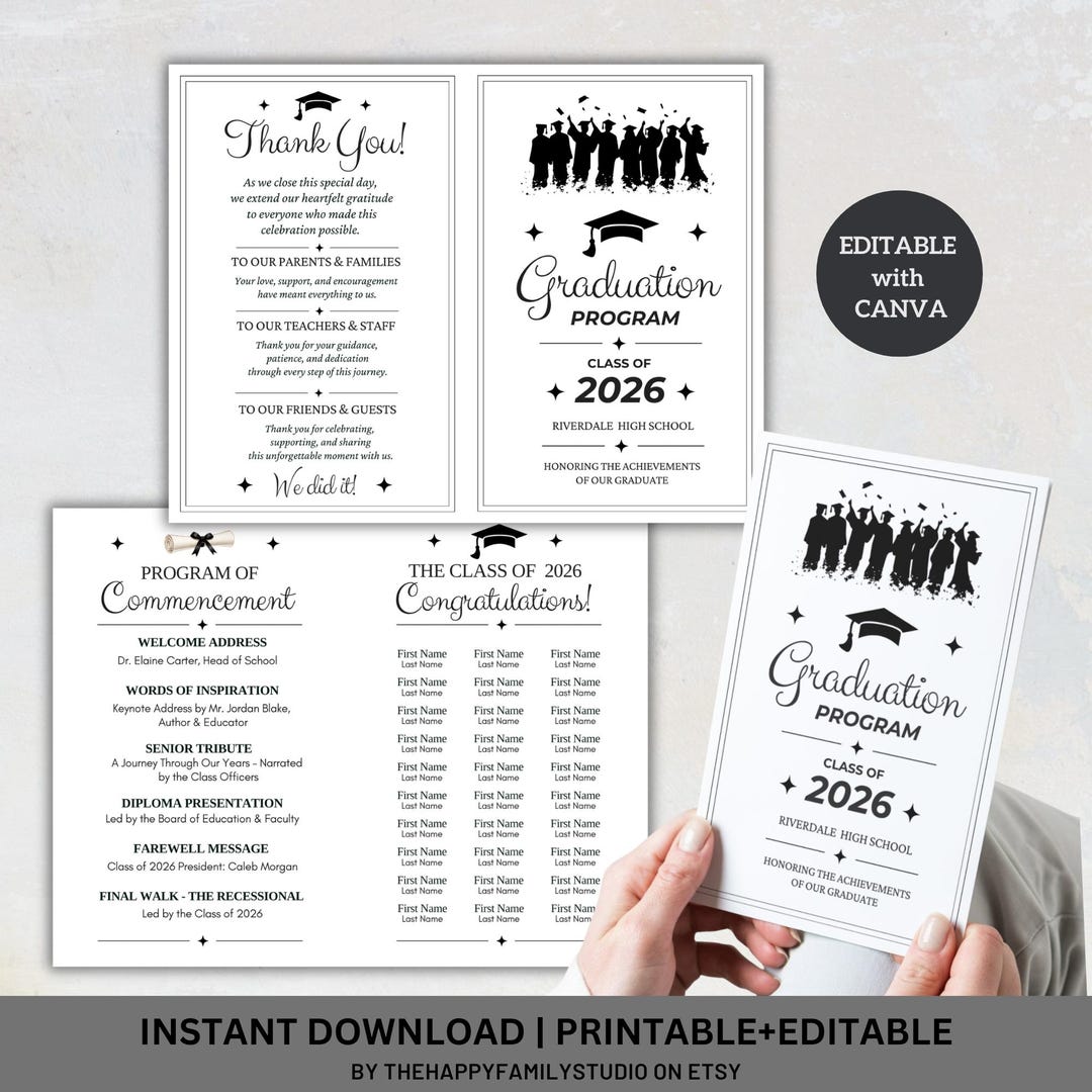 Example University Graduation Programme Graduation Program Editable Template, High School & College Graduation ...