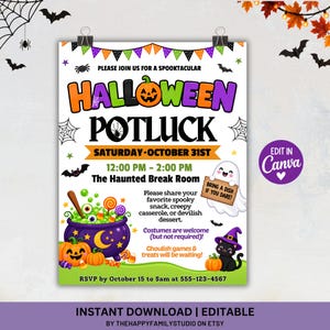 Halloween Potluck Invitation Template, Halloween Office Party and Coworker Gathering Flyer, Halloween Appreciation Luncheon Invite
