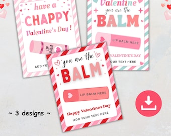 You're The Balm Valentine's Day Card Bundle, Printable Lip Balm Holder, DIY Chapstick Valentine Tags, Kids Classroom Chapstick Card
