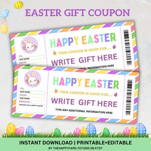 Printable  Easter Basket Coupons, Easter Bunny Gift For Kids, Easter Bunny Bucks, Easter Bunny Coupons, Easter Egg Filler, Easter Egg Hunt