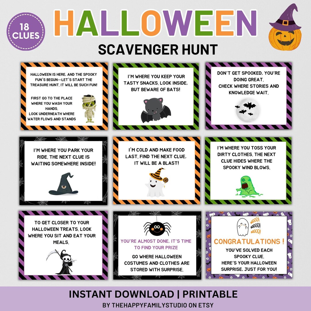 halloween-scavenger-hunt-for-kids-ultimate-indoor-halloween-treasure-hunt-halloween-riddle-clues-halloween-games-for-kids-fun-activity-etsy for Free Printable Halloween Scavenger Hunt Clues Halloween Scavenger Hunt for Kids, Ultimate Indoor Halloween Treasure Hunt, Halloween Riddle Clues, Halloween Games for Kids, Fun Activity - Etsy for Free Printable Halloween Scavenger Hunt Clues