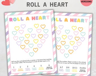 Valentine's Day Roll a Heart Game, Printable Valentines Dice Game, Classroom Valentine Party, Kids Valentine Day Games, Valentines Activity