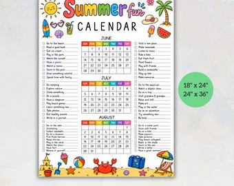 2026 Editable Summer Fun Calendar Poster, Summer Bucket List Family Planner Checklist, Family Summer Activities
