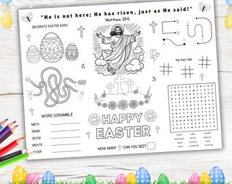 Easter Bible Activity Placemat,  Christian Easter Activity Placemat, Sunday School Activity for Children, Bible Games for Kids
