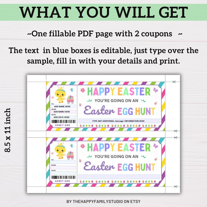 Editable Easter Gift Coupon, Easter Bunny Gift Certificate, Custom ...