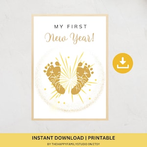 Baby First New Year 2025, Happy New Year Footprint Craft, Handprint Art, DIY Memory Keepsake, Baby Infant Art, New Year&#39;s Crafts