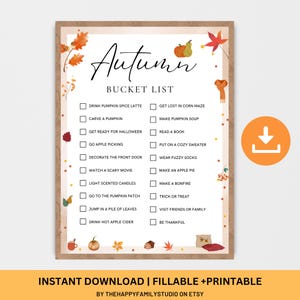 Fall Bucket List Printable, Editable Autumn Bucket List, Fall Activities Checklist, Fall To-Do List, Autumn To Do List, Autumn Activities