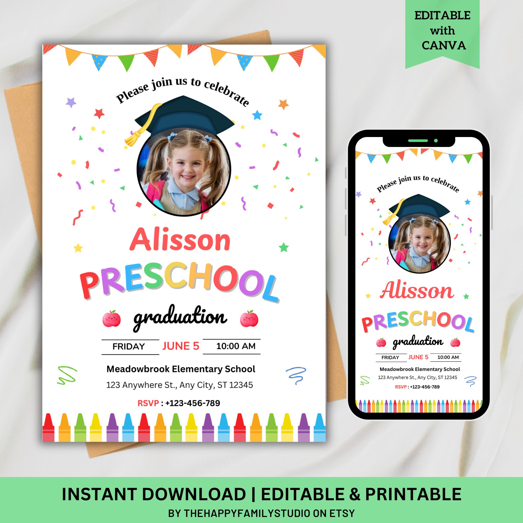 Editable Preschool Graduation Invitation Template (digital Download) - Etsy