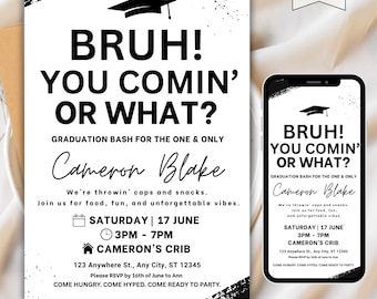 Bruh Graduation Party Invitation Template: 2025 Grad Announcement (Digital Download, Canva Template