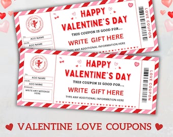 Editable Valentine&#39;s Day Coupon, Printable Valentine Gift Certificate, Custom Valentine Gift Coupon, Love Gift Voucher, Event Ticket Gift