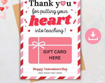 Leraar Valentijn cadeaukaarthouder, Valentijn bedankkaart, waarderingskaart leraar, Valentijnsdag cadeau-idee leraar, cadeau klas
