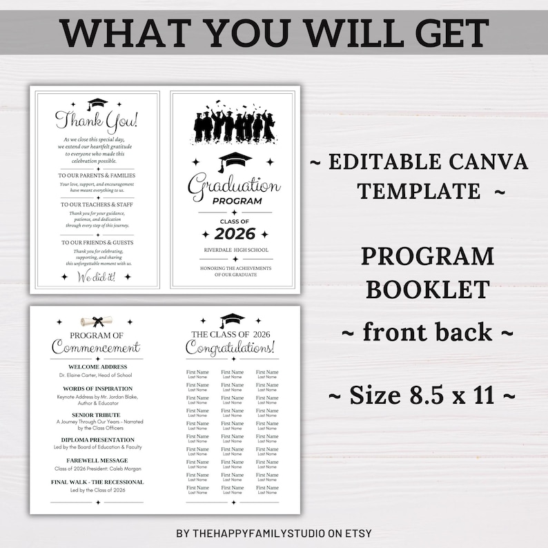 Graduation Program Editable Template, High School & College Graduation ...