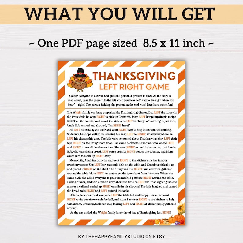Thanksgiving Left Right Game, Left Right Story, Pass the Gift Exchange ...