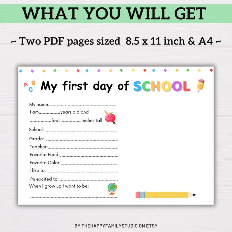 First Day of School Printable Handprint Craft, Back to School Keepsake ...
