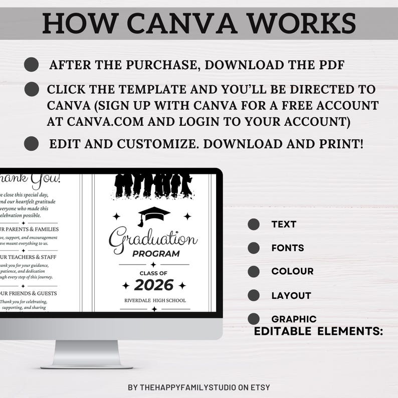 Graduation Program Editable Template, High School & College Graduation ...
