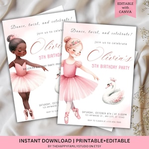 Editable Ballerina Birthday Party Invitation, Tutu Ballerina Invitation, Ballet Dancer Girl Birthday Invite, Ballet Dancer Celebration Party
