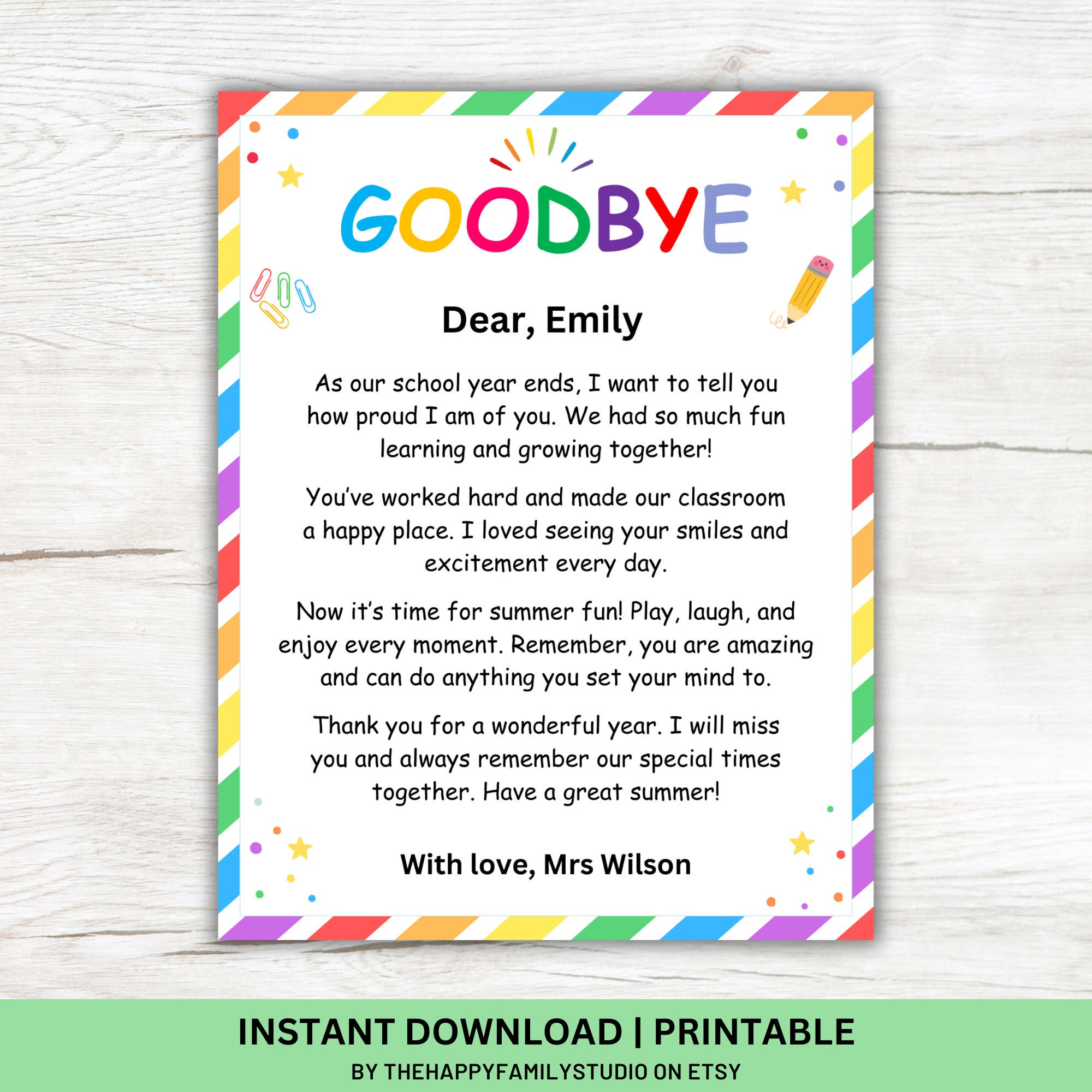 Teacher goodbye letter printable teacher end of school letter letter