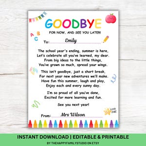 Cadeau poème de fin d'année scolaire d'un enseignant à un élève, Cadeau de fin d'année pour élèves, Carte d'élève enseignant, Carte de diplôme de maternelle