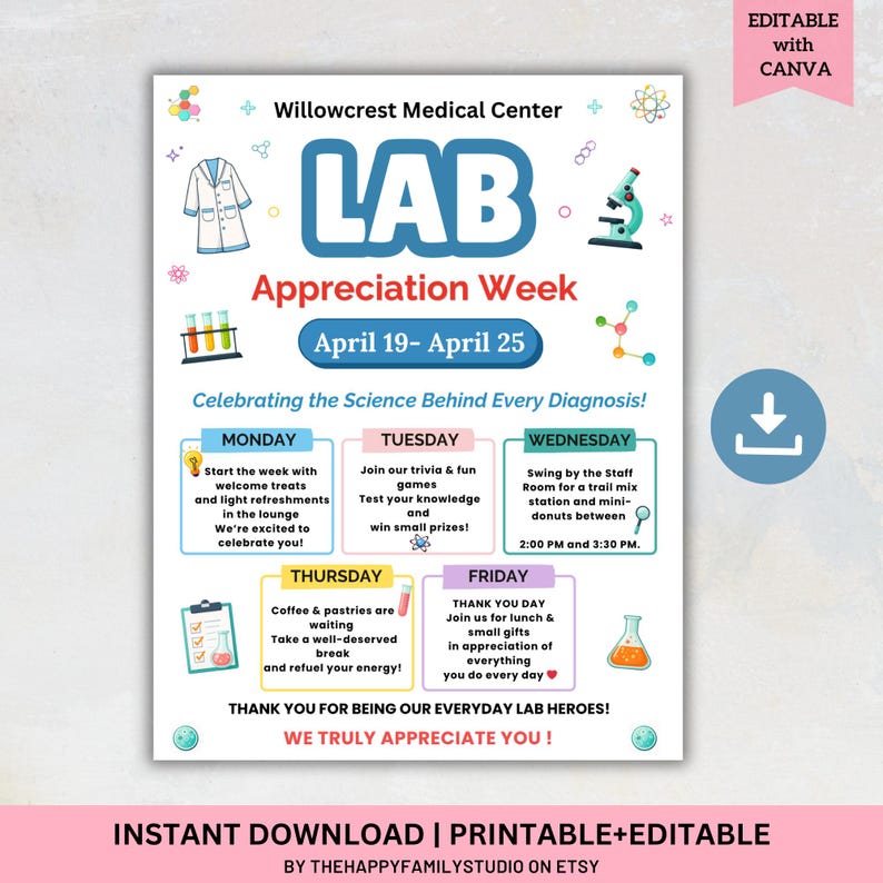 Lab Appreciation Week Itinerary Poster, National Lab Week Schedule ...