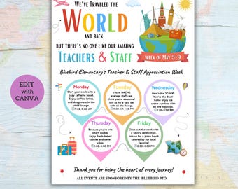 International Theme Teacher Appreciation Week Poster: Editable Itinerary (Digital Download)