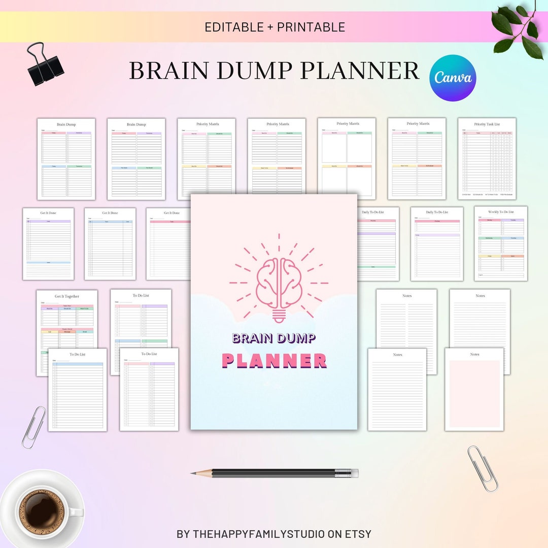 ADHD Brain Dump BUNDLE, EDITABLE Brain Dump Template, to Do List ...