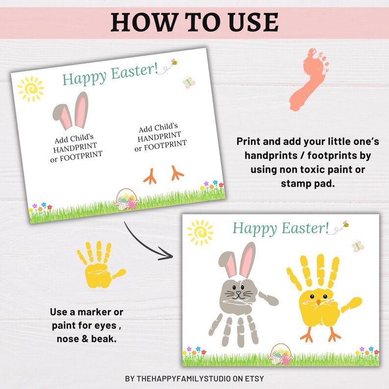 Easter Handprint Art, Bunny & Chick Handprint Craft, Easter Footprint ...