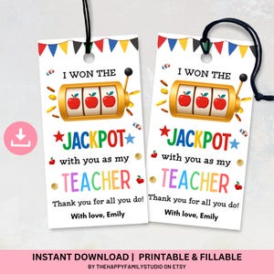 Lotterie Wertschätzung Geschenkanhänger, Lehrer Wertschätzung Jackpot Lotterie Anhänger, Schule PTO PTA Geschenk, Danke A Lotto Favor Tags, Lehrer Dankeschön