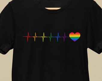 LGBT Rainbow Heartbeat Pride T-Shirt LGBTQ Gay Pride Shirt by Patrick Scott Designs