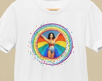 Wonder Woman Pride Flag LGBTQ Gay Pride Shirt by Patrick Scott Designs