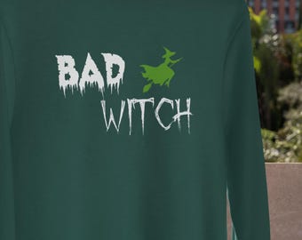 Bad Witch Garment-Dyed Sweatshirt, Green Halloween Pullover
