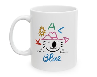 Koala Blue Nostalgia Ceramic Mug  11oz and 15oz Olivia Newton-John Inspired Retro Coffee Cup
