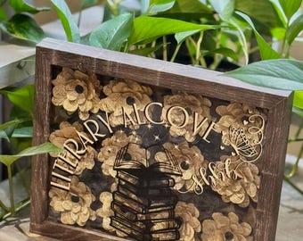 A 3D shadow box for the flower and book lover. Literary Alcove and Just a girl and her books. Vintage printed paper and printed white paper