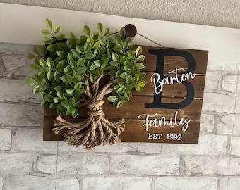 Personalized Family Tree sign with initial, last name and when established.