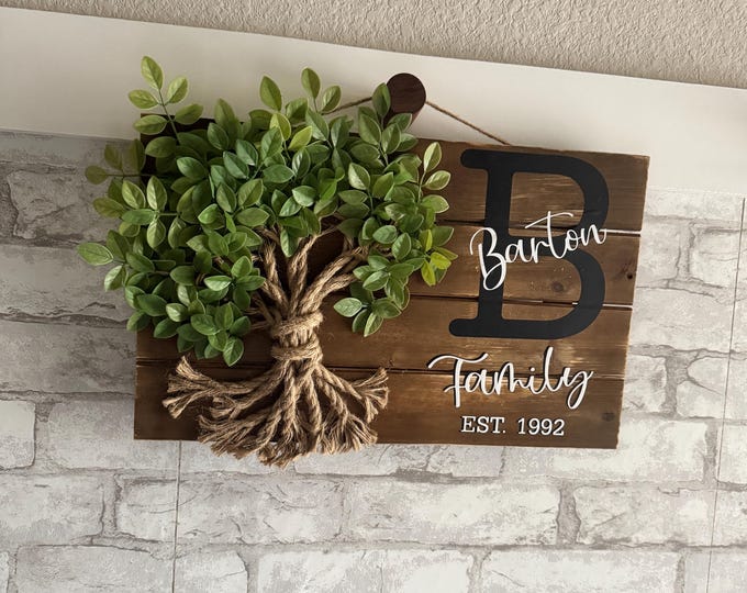 Featured listing image: Personalized Family Tree sign with initial, last name and when established.