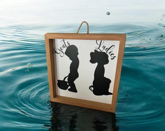 Cute Silhoutte of Gents and Ladies Bathroom wall hanging sign.
