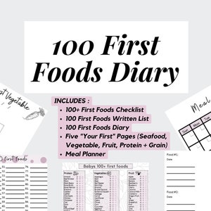 100 First Foods Diary | BLW | Baby Lead Weaning Meal Plan | 6 Month Old Baby + | Girl Mama | Pink Baby Gift | Starting Solids