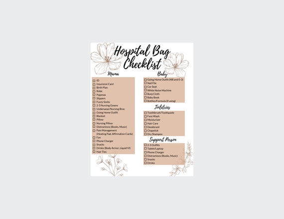 Hospital Bag Checklist First Time Mama Hospital Birthing Must Have Labor  and Delivery Prep 