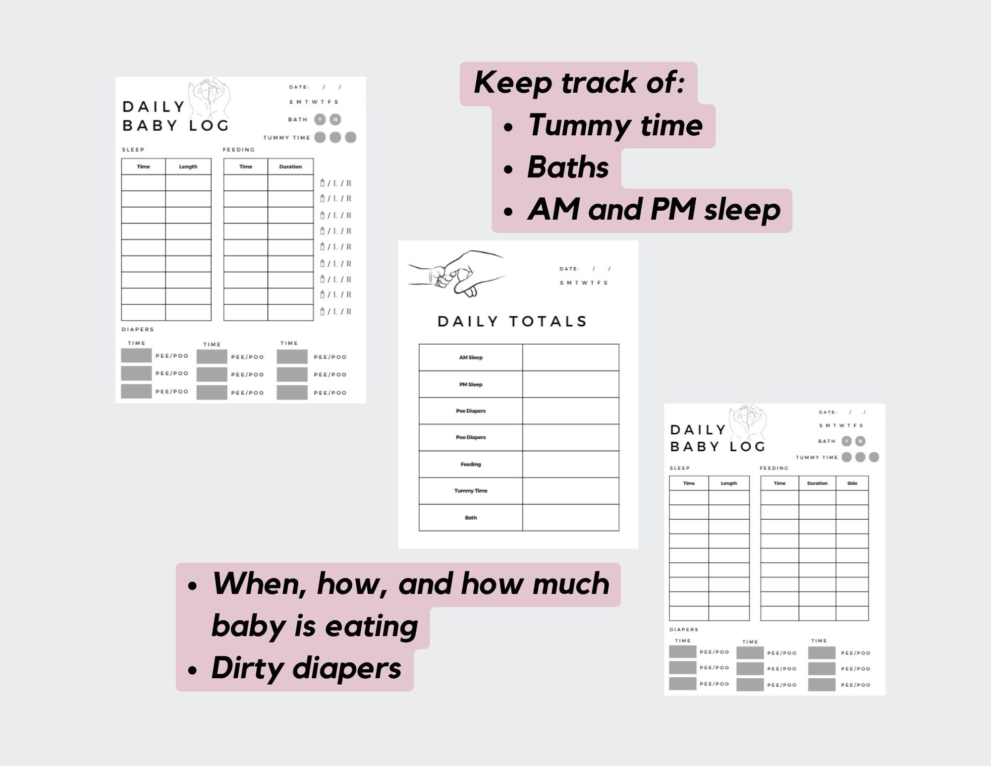 Breastfeeding Daily Baby Log | Newborn Care | Baby Tracker | Diaper ...