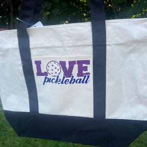 Custom Pickleball Canvas Tote Bag: Zipper Closure, 21&quot; x 15&quot; x 6&quot;