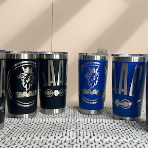 SAAB Enthusiast&#39;s Essential: 20oz Insulated Tumbler with Etched Logo- Vehicle Logos - SAAB Gifts