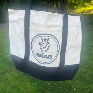 Saab-Themed Zippered Canvas Tote Bag