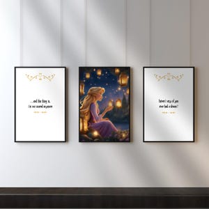 Set of 4 Disney inspired Rapunzel Digital Art | Tangled Movie Wall Art with Iconic Quotes | Disney Princess Printable Decor