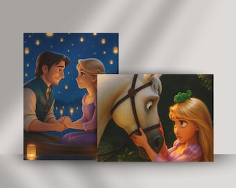 Rapunzel Canvas: Eugene Lantern Scene, Rapunzel with Pascal, Maximus, Disney Decor
