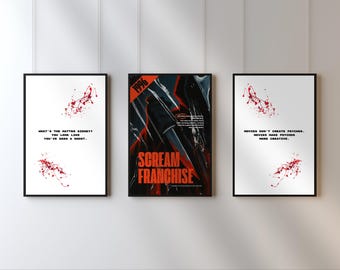 Ghostface Scream Wall Art Set: Horror Fan Art Posters with Movie Quotes