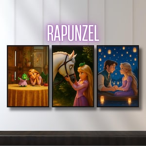 Tangled Art Prints: Rapunzel Nursery Decor with Eugene, Pascal and Maximus, Movie Wall Art