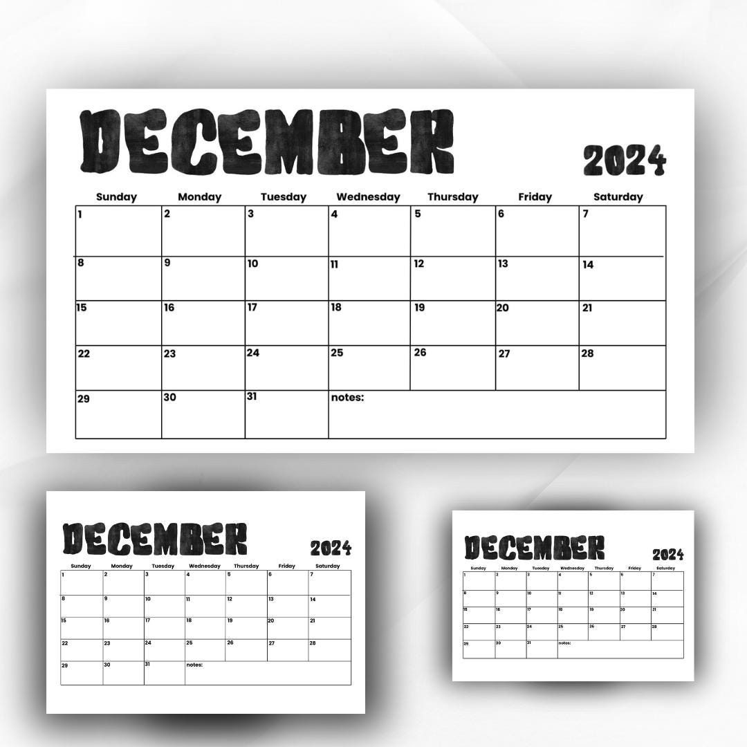 2024 December Fillable Calendar, Monthly Planner, Landscape, Sunday ...